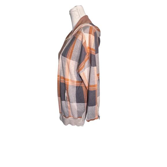Stem 100% Organic Cotton Fall Plaid Striped Zip Hooded Kangaroo Pockets XS-S - Picture 4 of 10